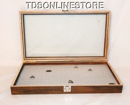 Rustic Antique Brown Color 144 Ring Glass Top Display Case Gray Insert
