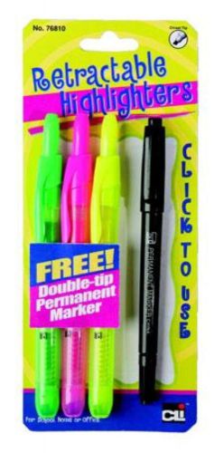 Retractable highlighters 3 piece set with 1 free double tip permanent marker for sale