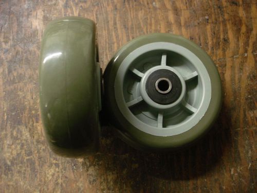 PAIR OF POLY CASTER  WHEELS SIZE 6 X 2 VERY GOOD CONDITION GREEN COLOR