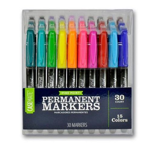 Inc 30 Count Fine Point Permanent Markers Multicolor Fade-Resistant Quick-Drying