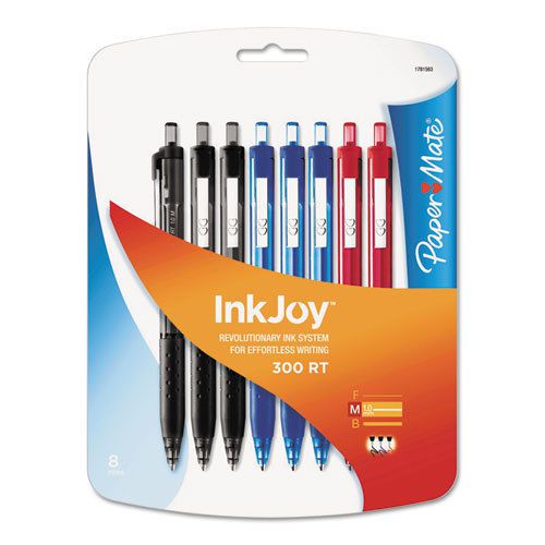 InkJoy 300RT Ballpoint Pen, 1mm, Blue/Black/Red Ink, 8 Pens/Set