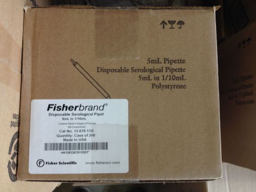 Fisherbrand Disposable Serological Pipet 5mL in 1/10mL Cat. 13-678-11D Qty:200
