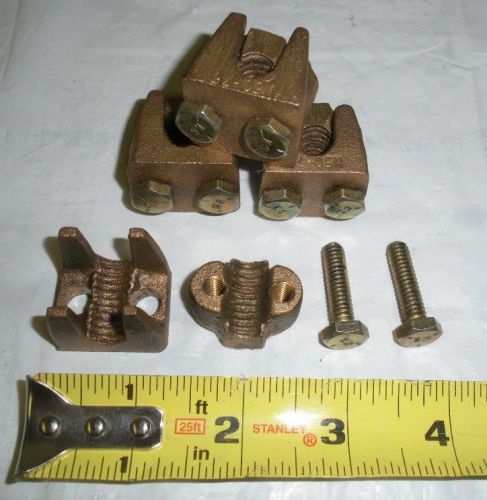 Lot of 4 bronze pipe clamp n50-75 s/f 2-1 ground rod wire threaded key for sale