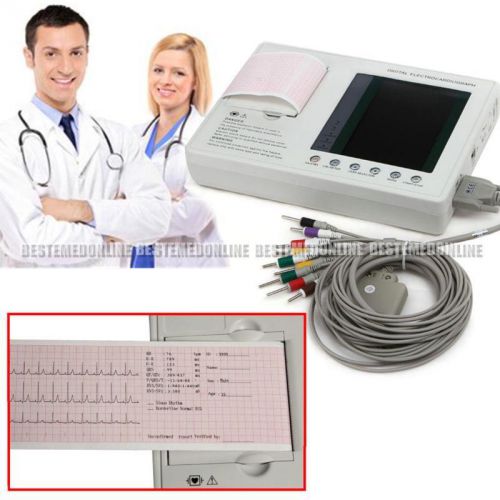 7inch 3-channel 12-lead ecg ekg machine lcd electrocardiograph interpretation us for sale