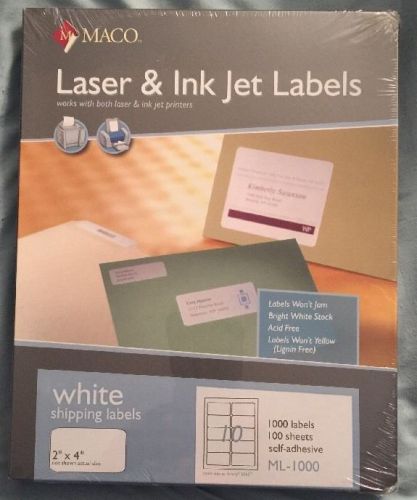 Chartpak Label Laser/Ink Jet White 2&#039;&#039; x 4&#039;&#039; 10/Sheet 1000 Count