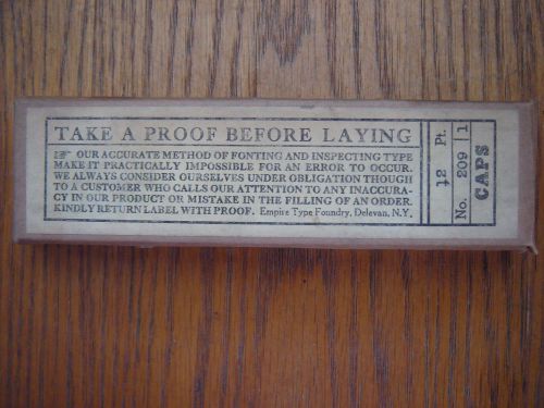 Letterpress Metal Type Empire &#034;Gothic #1  No. 209&#034;  12 Point