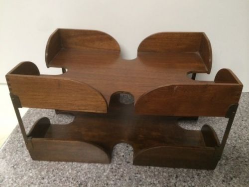 Vintage MID CENTURY MODERN DOVETAIL dark Wood 2 Letter/Paper Tray IN/OUT BOX