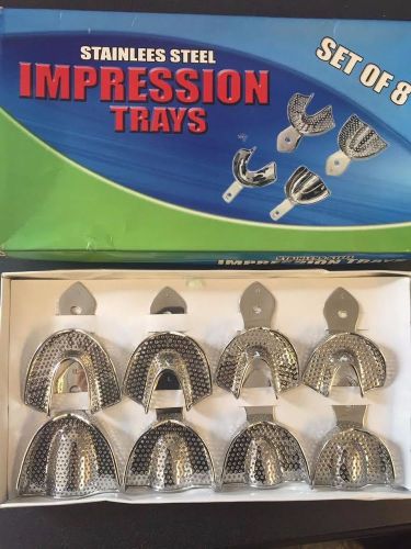 DENTAL STAINLESS STEEL PERFORATED IMPRESSION TRAYS AUTOCLAVABLE 8/SET