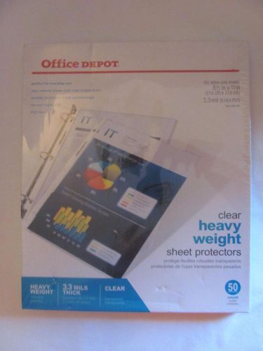 50 Office Depot Clear Heavy Weight Sheet Protectors-3.3 Mils Thick-8.5&#034; x 11&#034;