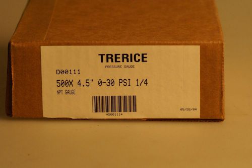Trerice  500X  NPT D00111 bronze tube  brass socket 4 1/2&#034; vacuum 0-30 PSI 1/4