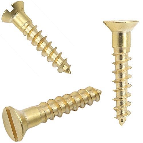Fastenere #2 Size x 3/8&#034; Solid Brass Flat Head Wood Screw Qty 25 Pieces, Slotted