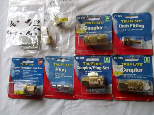Tru-Flate 1/4&#034; Barb Fittings Couplers Plugs Type A &amp; Type I/M 11 Pieces all NOS