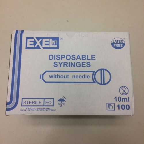 Exel Disposable Syringes 10cc / 10ml Luer Slip Tip, 100 Count Box, Exp 2019-12