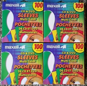 Maxell multi-color cd/dvd sleeves - 100 pack, new, lot of 4 (190132) for sale