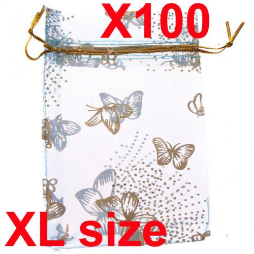 100 XL white butterfly organza gift candy bags jewellery favour pouches wrap