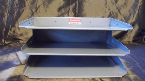 Industrial vintage lit-ning 3 shelf grey metal paper file folder desk organizer for sale