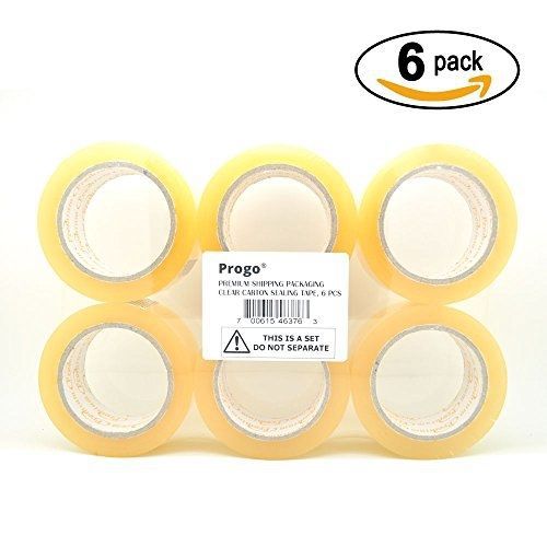 Progo 6 pack premium clear carton sealing tape 2&#034; x 110 yds (330 feet), 1.8 mils for sale