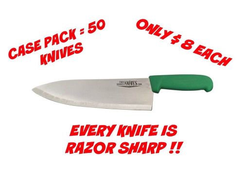 50 Green Chef Knives 10” Blade - Green Handle Cook’s Knives Razor Sharp Bulk New