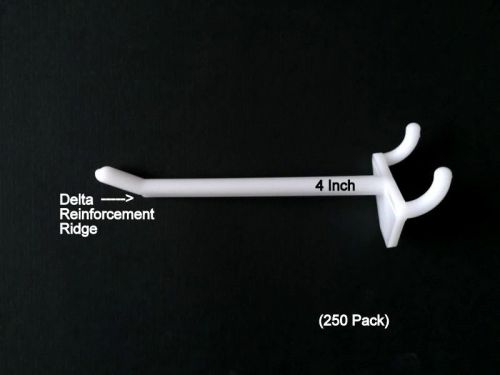 (250 PACK) 4 Inch White Plastic Pegboard HooksFits 1/8 &amp; 1/4 Inch Pegboard USA