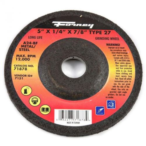 5&#034; x 1/4&#034; grinding wheel with 7/8&#034; arbor, metal type 27, a24r-bf forney 71878 for sale