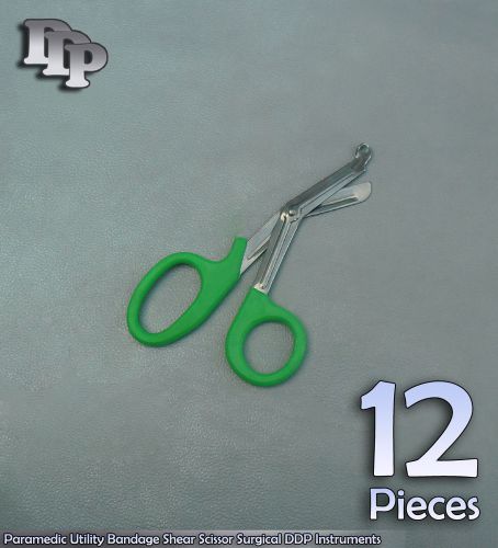 12 Pcs Paramedic Utility Bandage Shear Scissor 5.5&#034;Green Handle Surgical Instrum