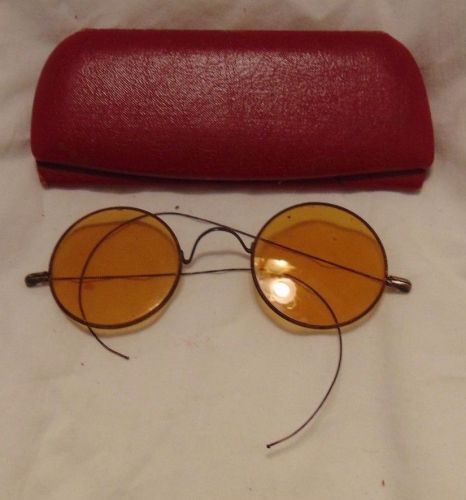 Vintage welding steam punk safety glasses amber lens with case for sale