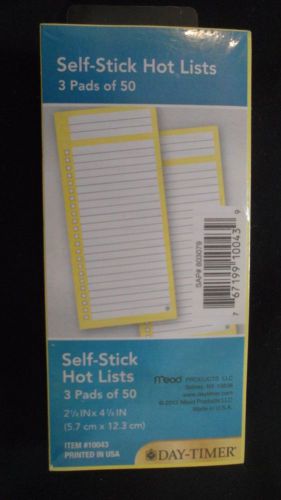 (3) Day-Timer Self-Stick Hot Lists 2 1/4&#034; x 4 7/8&#034; Pads Of 50