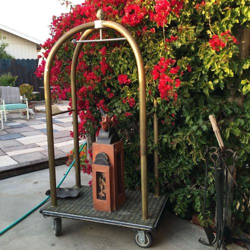 Vintage Solid Brass Pivoting Wheel Hotel B&amp;B Motel Luggage Trolly Cart - $490