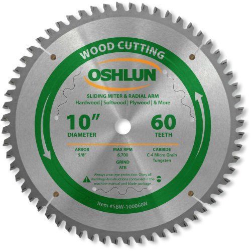 Oshlun SBW-100060N 10-Inch 60 Tooth Negative Hook Finishing ATB Saw Blade with