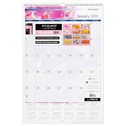 At-A-Glance AT-A-GLANCE Monthly Wall Calendar 2016, Floral, 15-1/2 x 22-3/4