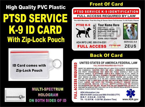 Ptsd service k-9 id card / badge (holographic) with zip-lock pouch ada - dog tag for sale