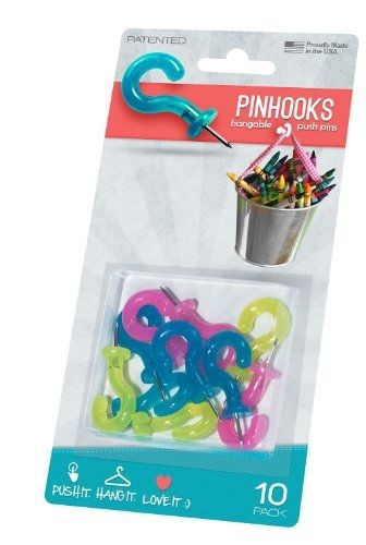 Pinhooks 10105 10-Pack Push Pin Wall Hooks, Pastel Blue/Pink/Yellow