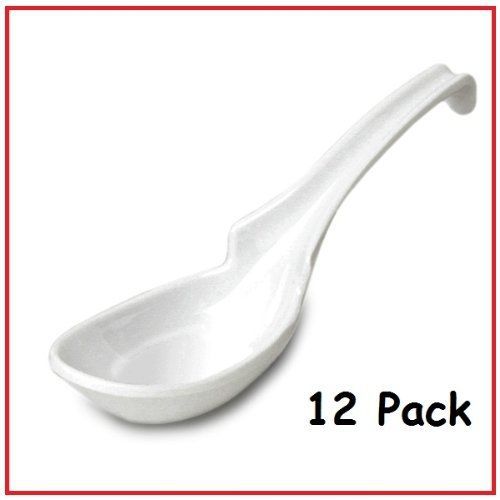 ChefLand Asian/Chinese Melamine Ladle Style Soup Spoon, White, 12-Pack