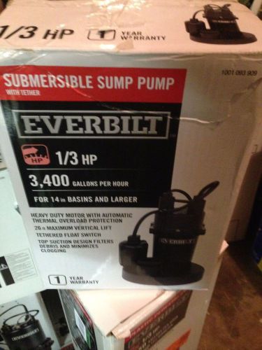 Everbilt sba033bc 1/3 hp aluminum submersible sump pump with tether for sale