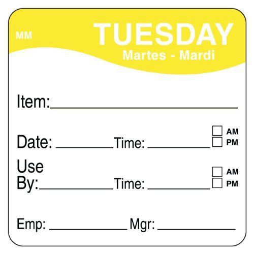 DayMark IT1100352 MoveMark Day of the Week Removable Label, Tuesday, By, 2&#034; x of