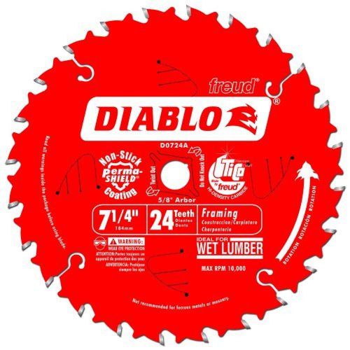 Freud D0724A Diablo 7-1/4-Inch 24 Tooth ATB Framing Saw Blade with 5/8-Inch and