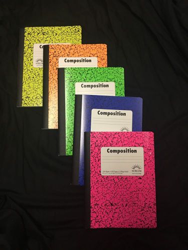 5 - Colored Marble Composition Note Books - 100 Sheets - College Ruled
