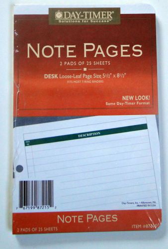 Day-Timer Note Pages - 2 pads of 25 sheets, desk loose-leaf, 5 1/2&#034; x 8 1/2&#034;