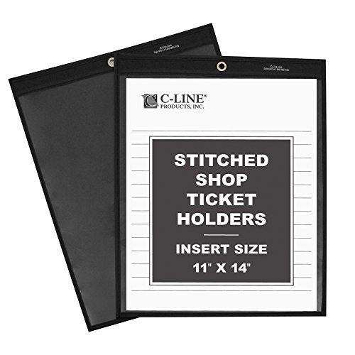 C-Line Stitched Shop Ticket Holders with Black Pressboard Back, One Side Clear,