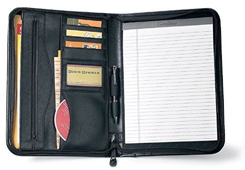 Gemline Deluxe Executive Vintage Black Leather Zippered Padfolio