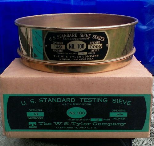 W.s. tyler no. 100 usa standard testing sieve 8&#034; brass frame &amp; cloth for sale