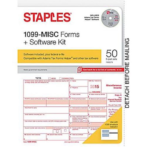 50 Staples 2015 Tax Year Forms IRS 1099-Misc Forms 5-Part Sets &amp; Software Kit