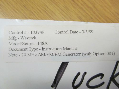 Wavetek 148A 20 MHz AM/FM/PM w Opt 001 Generator Instruction Manual w Schematics