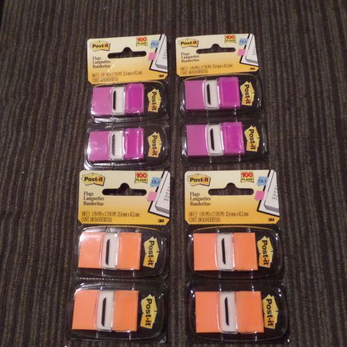 3M Post-It 680-PU2 Orange/PURPLE 1&#034; Flags, 4 packs of 100