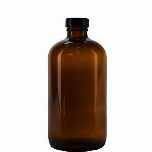 16 oz (480 ml) boston round amber glass bottles w/polyseal caps (lot of 6) for sale