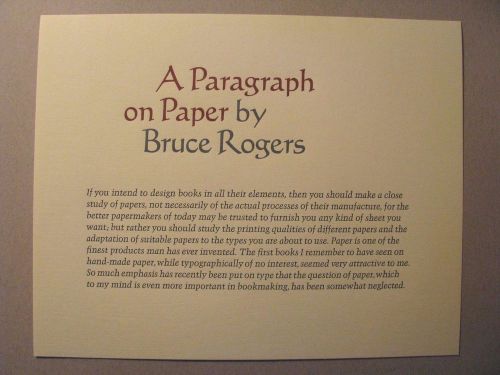 *BRUCE ROGERS LTD/ED #53/196 LETTERPRESS TYPOGRAPHY BROADSIDE – TYPE DESIGN*