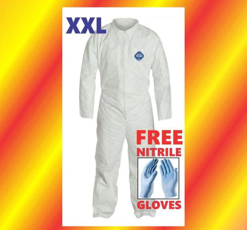 XXL Tyvek Protective Coveralls Suit Hazmat Clean-Up Chemical FREE Nitrile Gloves