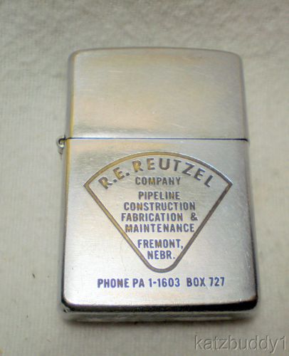 Vintage 1950s Fremont Ne. R.E. Reutzel Co. Construction Adv. Zippo Lighter #95