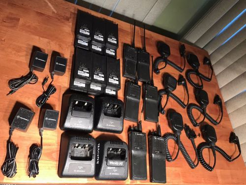 Lot (6) motorola ht1000 vhf 16 ch radios,(12) battery packs,(6) speaker mic more for sale