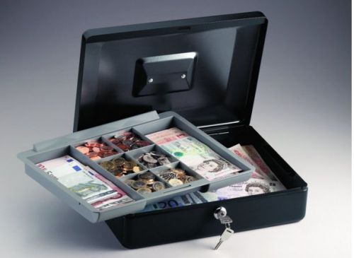 Sentrysafe deluxe cash box 7 compartments key lock money tray coins bills black for sale